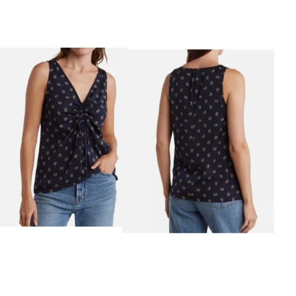 Melrose and Market Cinched Front Top In Navy Esme Clip Floral, XS
